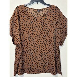 Emery rose 3XL brown animal print sheer women's Plus Size short sleeve top